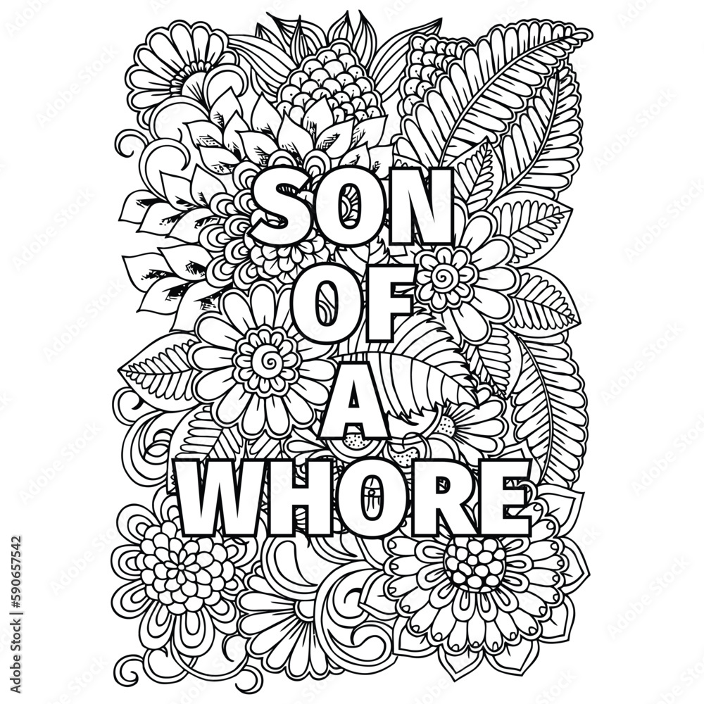 Motivational Swear Word Coloring Book Page for Adult Stock Vector