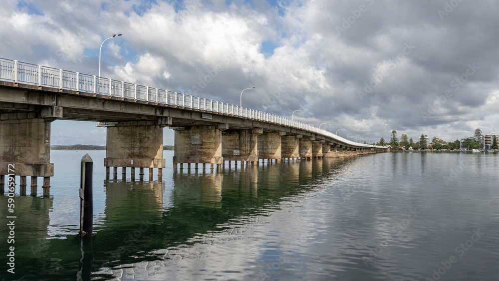 Forster Tuncurry Bridge (1959) over the Coolongolook River - one of the longest pre-stressed concrete bridges in the Southern Hemisphere - Forster, NSW, Australia