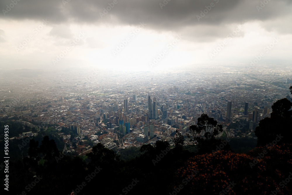 Historic district of Bogota (Colombia) seen from Monserrate hill after a storm