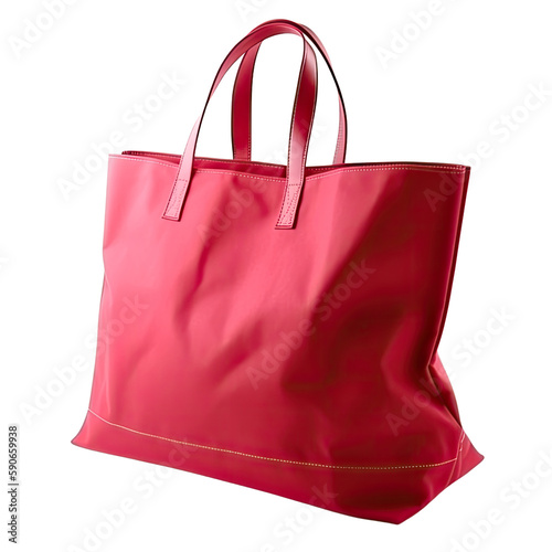 pink tote bag isolated on transparent background, generative ai