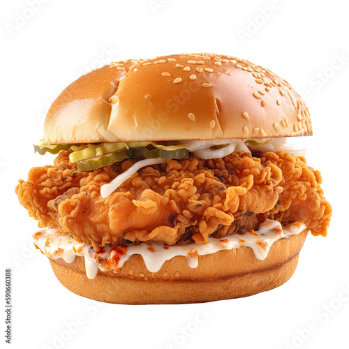 Photo fried chicken sandwich isolated on transparent background, generative ai