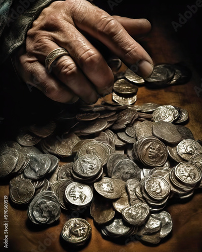 Judas' Blood Money - Pieces of Silver - Generative AI photo