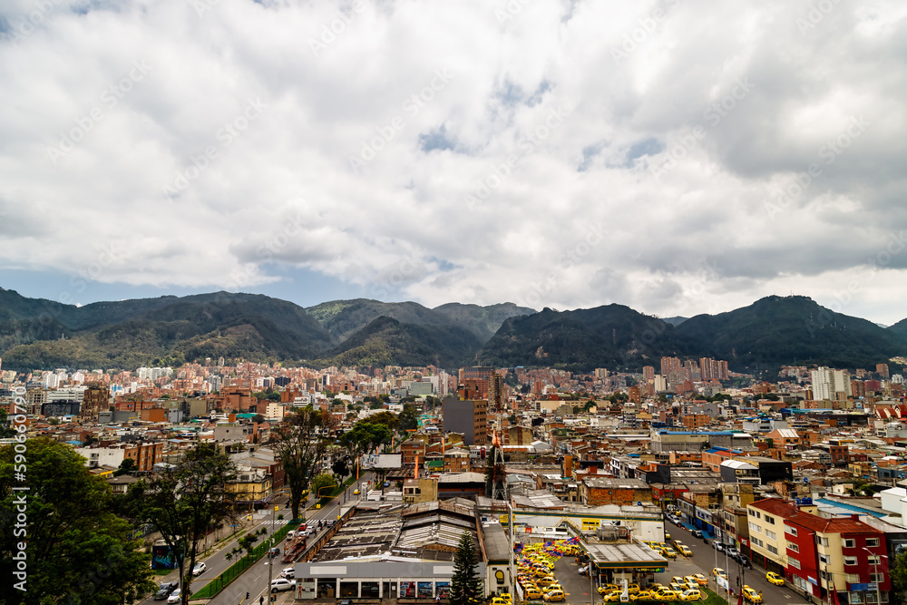 Panoramic of the Chapinero neighborhood with eastern hills in the background in Bogota, Colombia