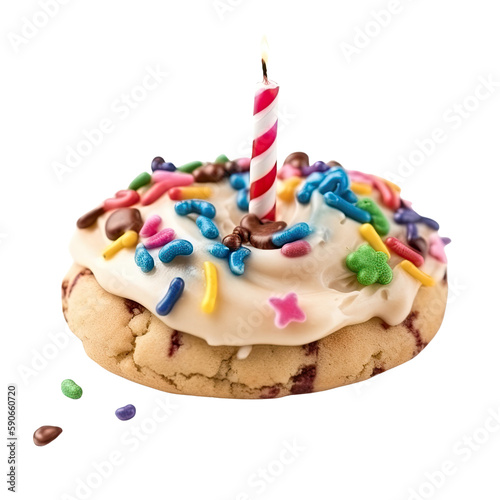 birthday cake cookie isolated on transparent background, generative ai