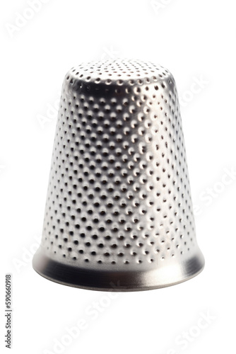 silver thimble isolated on transparent background, generative ai