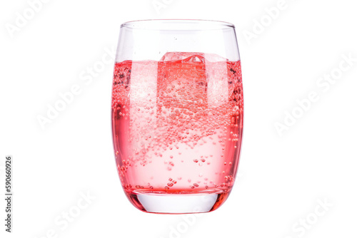 glass of pink sparking juice isolated on transparent background, generative ai
