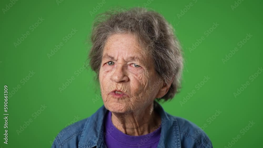 Slow motion angry with despair upset funny portrait of elderly mature ...