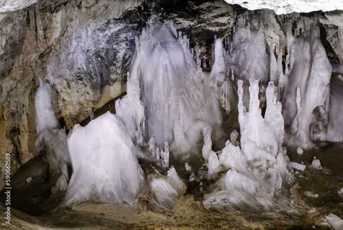 Underground glacier in Scarisoara ice cave. Romania photo