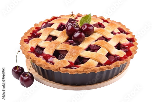 cherry pie isolated on transparent background, generative ai
