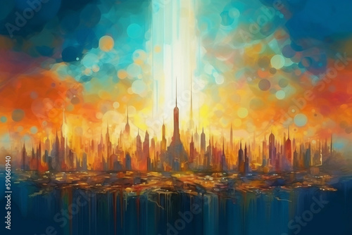 Abstract New City In Heaven, Paradise City, Afterlife, Symbol Of Christianity, Made Using Generative Ai