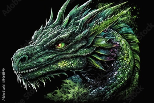 This fantastically cartoonish green dragon seems perplexed in the artwork. Generative AI