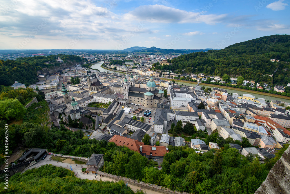 Panoramic view of the historic city of Salzburg, Austria
