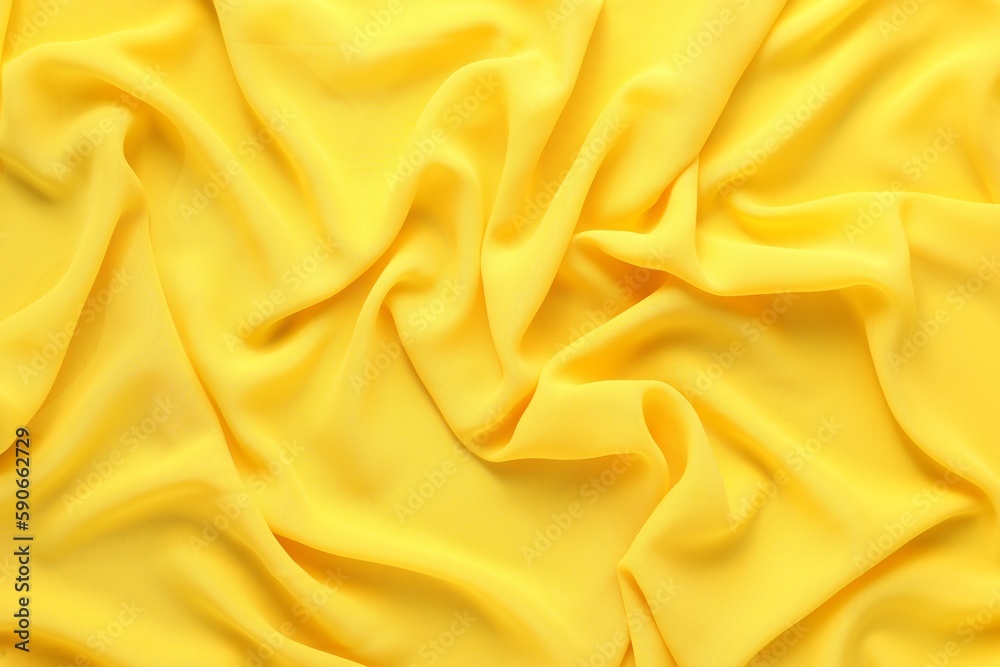 Beautiful yellow tulle fabric as background, top view
