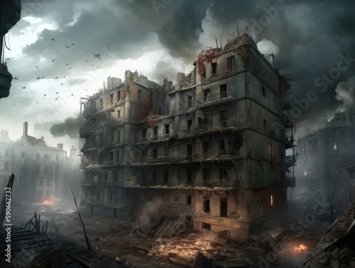 Ruined city by war
