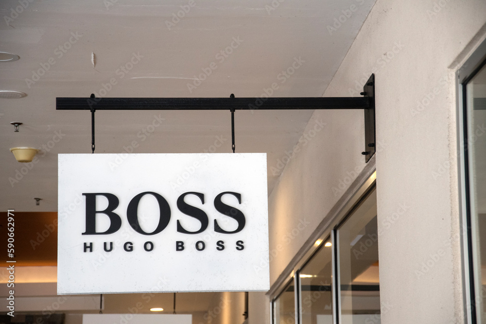 Hugo Boss fashion retail store entrance sign logo sign in Genting Highlands Premium Outlets