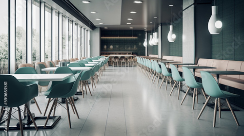 Modern interior of cafeteria or canteen with chairs and tables Generative AI