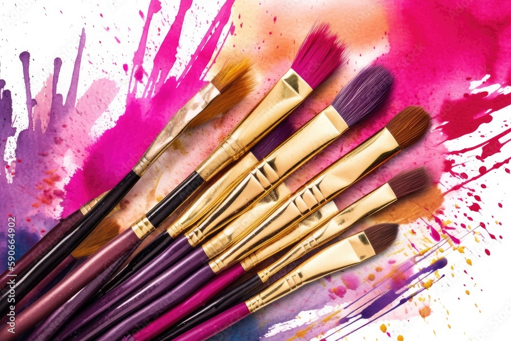 Obraz premium paint brushes arranged on a table. Generative AI