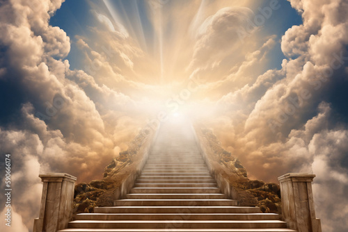 Fototapeta Stairway To Heaven In Glory, Gates Of Paradise, Meeting God, Symbol Of Christian
