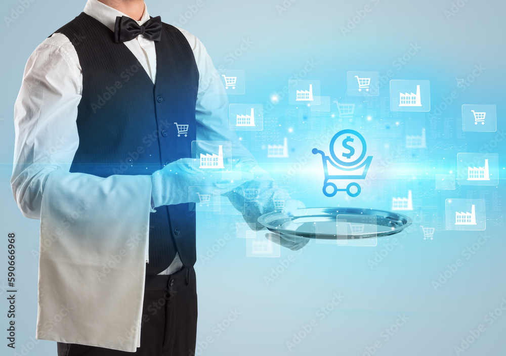 Waiter serving business idea concept Waiter serving business idea concept