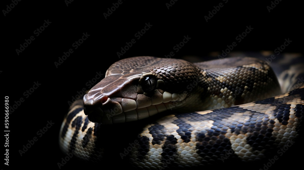 Obraz premium Boa constrictor with a black background, beautiful patterns