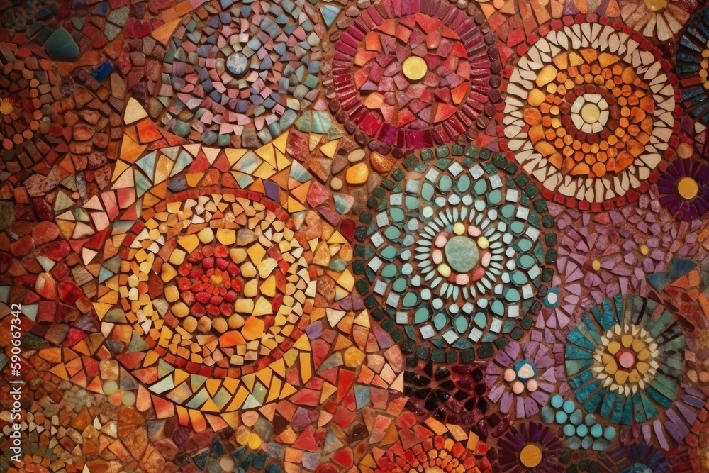 vibrant and colorful mosaic wall up close. Generative AI