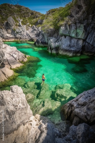 Beach Landscape A refreshing plunge into a hidden beach lagoon 2- AI Generative