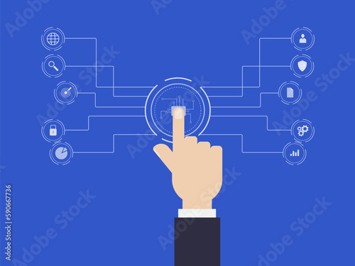 hand pushing a button on a touch screen interface