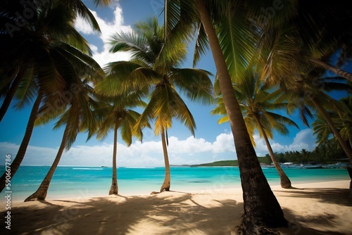 Beach Landscape coconut trees swing in the ocean 2 - AI Generative