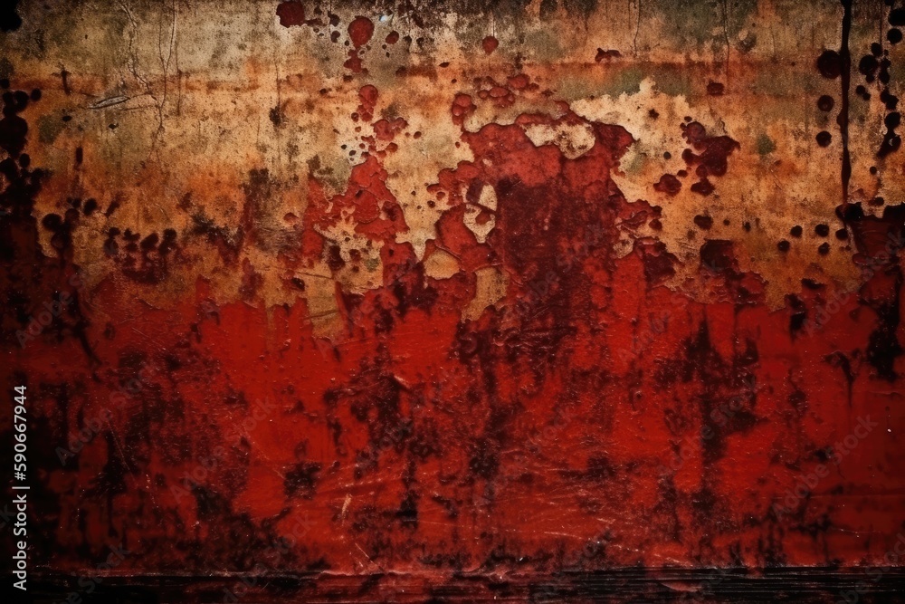 weathered, rusted wall covered in layers of peeling paint. Generative AI