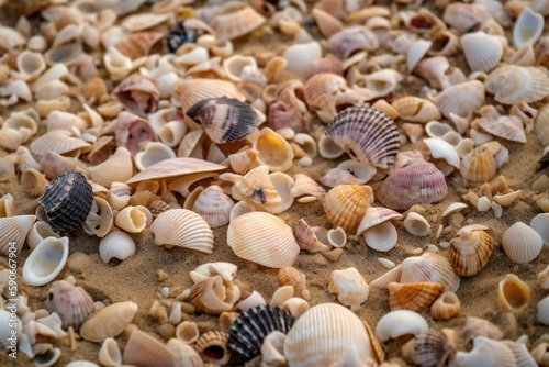 Beach Landscape Seashells scattered across the sand 2- AI Generative