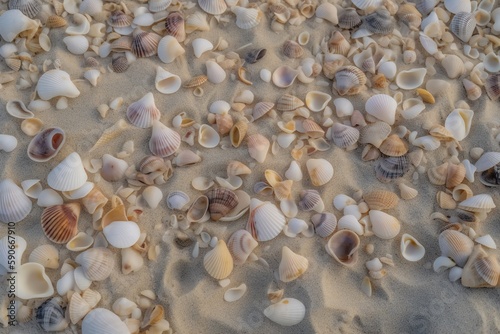 Beach Landscape Seashells scattered across the sand 1 - AI Generative