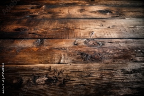 close-up view of a wooden floor with a dark backdrop. Generative AI