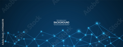 Abstract lines and dots connect background. Technology connection digital data and big data concept.