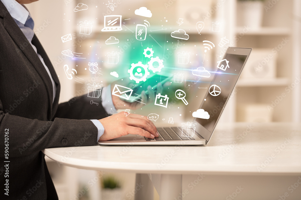 Businessman working on laptop with new business concept Businessman working on laptop with new business concept