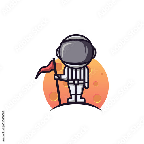 Vector illustration of an astronaut holding a flag