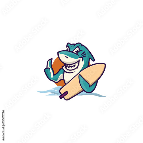Surf themed shark mascot logo vector