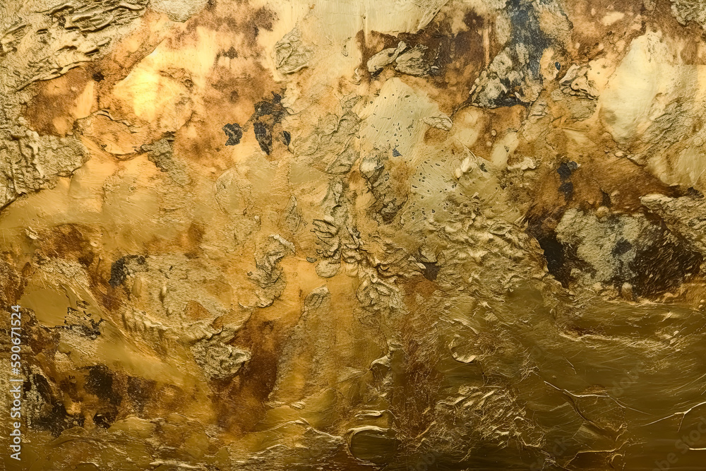 Gold and azure surface texture, oil on copper. Generative AI.