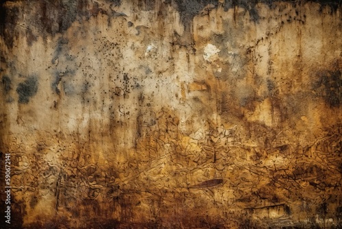 weathered and colorful wall with peeling paint and rusted metal. Generative AI