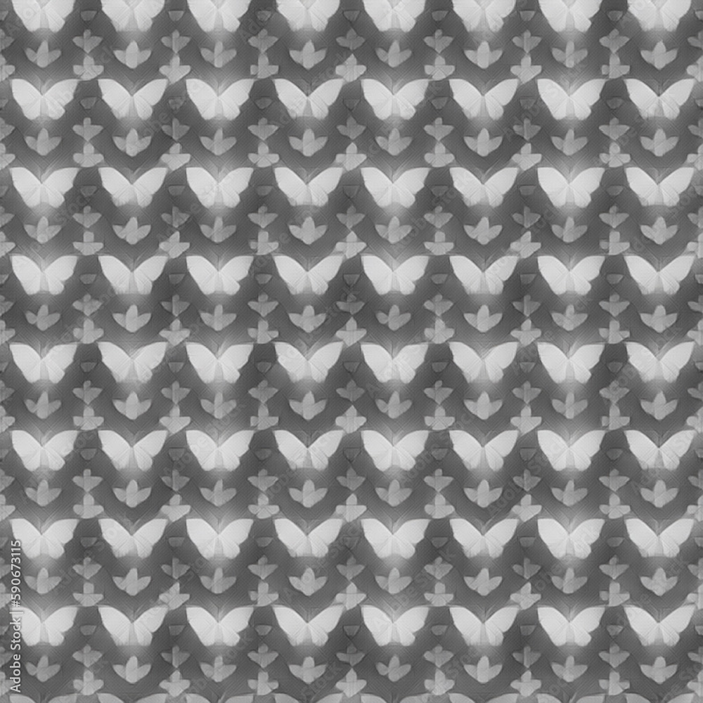 grey neon butterflies seamless pattern, generative ai, silver butterflies pattern