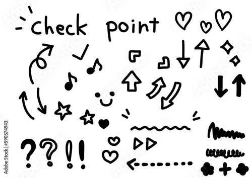 落書き風　矢印や吹き出しなどのあしらいセット　　モノクロ