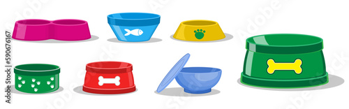 pet bowl cartoon for cat and dog in flat design. 3d illustration