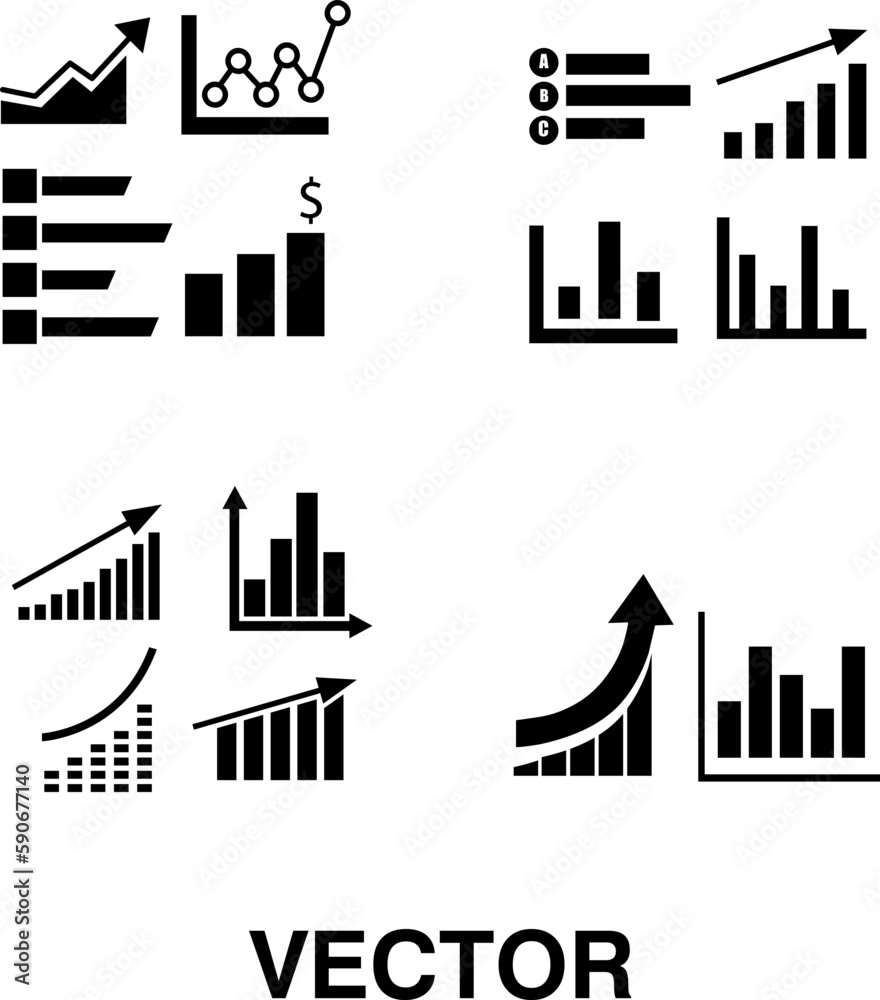 Growing bar graph icon set, graph icon symbol illustration on white background..eps