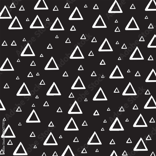  White triangle shaped pattern decoration isolated on square black template. Simple flat concept vector background.