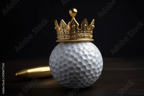 Golf Ball Golden Crown On Black Copyspace Generative AI photo
