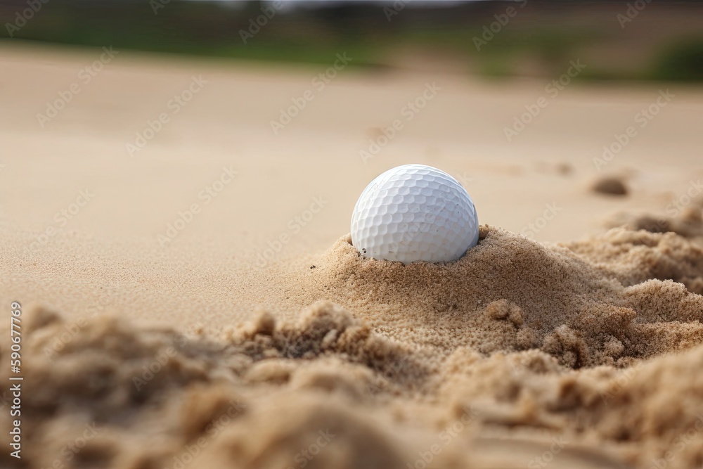 Golf Ball In Sand With Copy Space Generative AI Golf Ball In Sand With Copy Space Generative AI