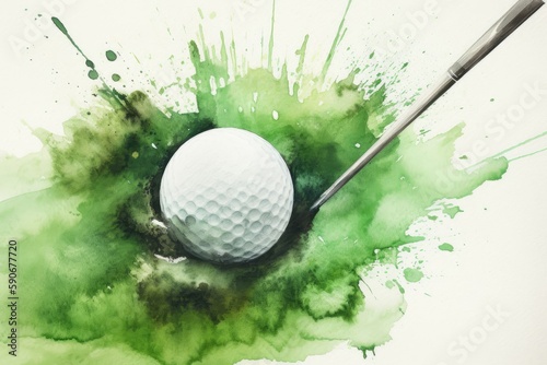 Green Watercolor Golf Ball With White Copyspace Generative AI