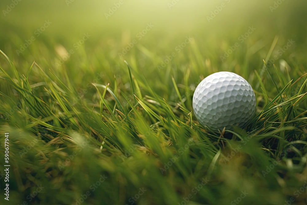 Grass With Golf Ball Closeup With Copy Space Generative AI Grass With Golf Ball Closeup With Copy Space Generative AI