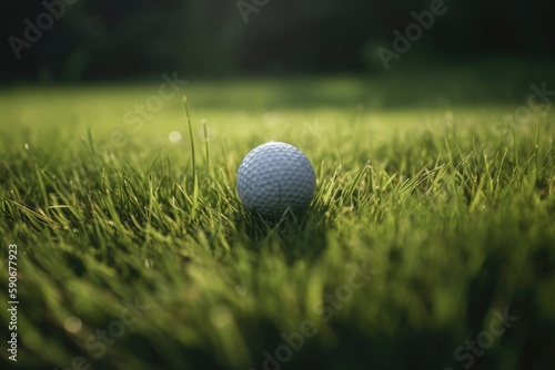 Grass With Golf Ball Closeup With Blank Background Generative AI