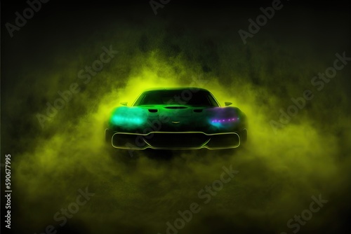 Sports car with neon lights in a futuristic style. HUD car. Generative AI © DZMITRY