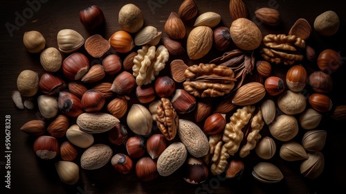 Assortment of mixed nuts. Generative AI